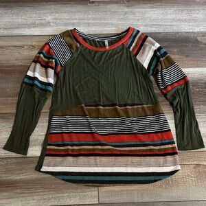 Auditions Olive Multicolor Stripe Raglan Long-Sleeve Top